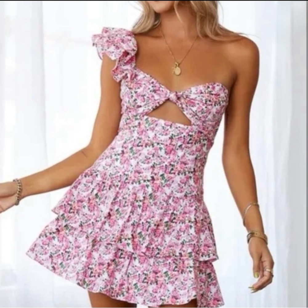 Floral One-Shoulder Ruffle Dress